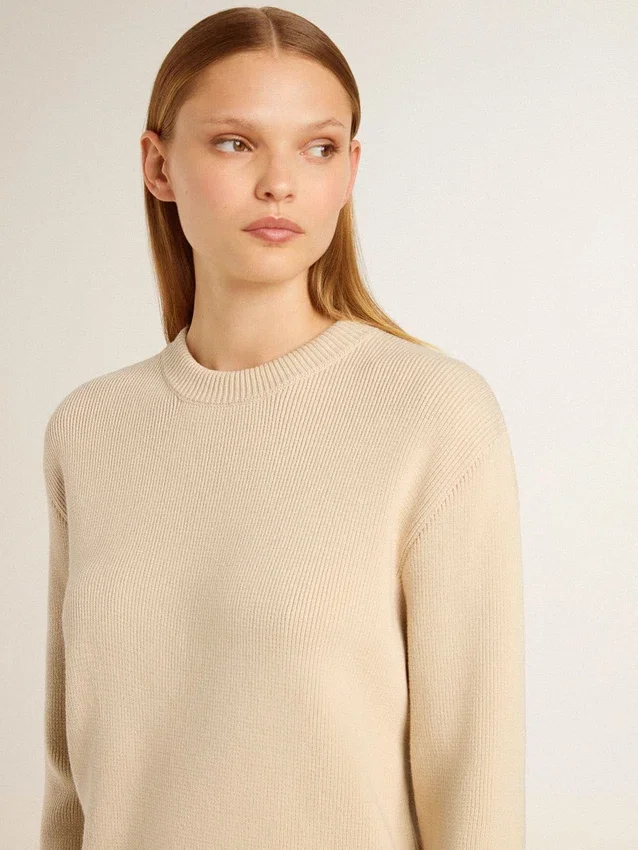 Pull beige pour femme avec inscription « Golden » dans le dos