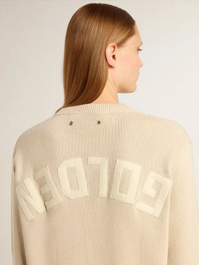 Pull beige pour femme avec inscription « Golden » dans le dos