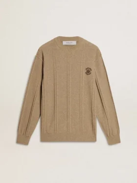 Pull beige pour homme avec logo brodé
