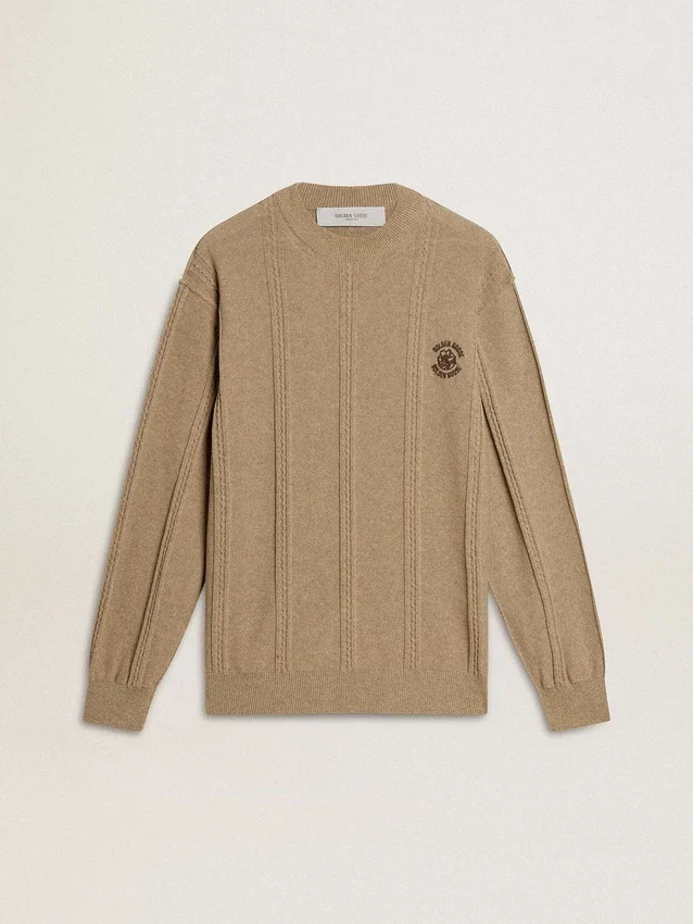 Pull beige pour homme avec logo brodé