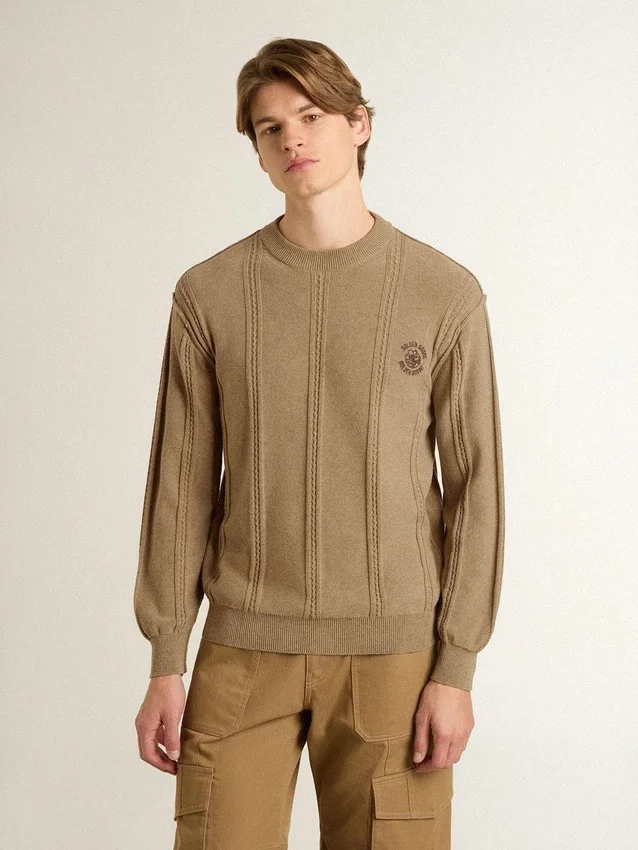 Pull beige pour homme avec logo brodé