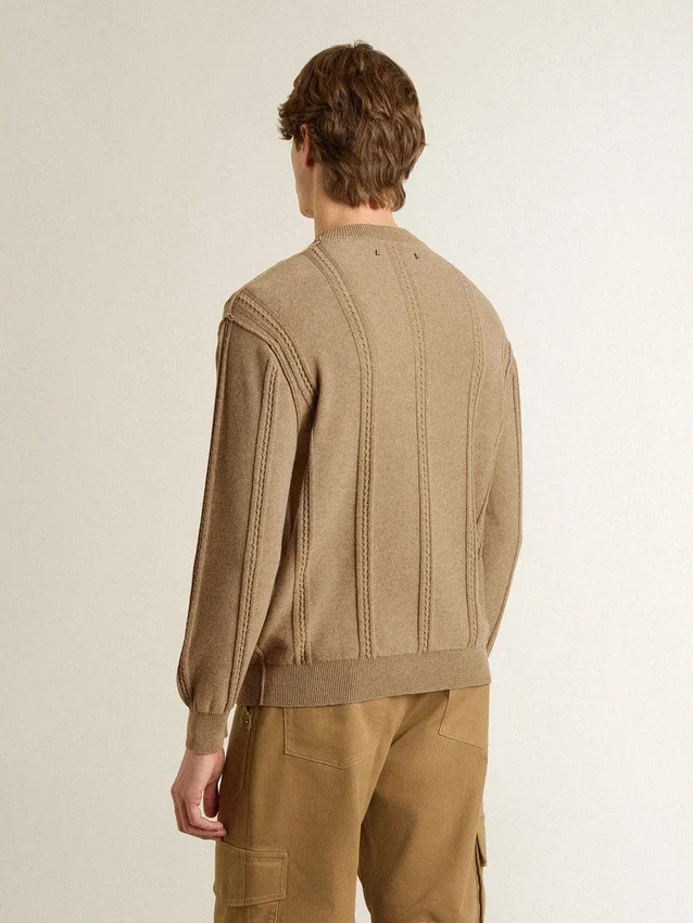 Pull beige pour homme avec logo brodé