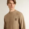 Pull beige pour homme avec logo brodé