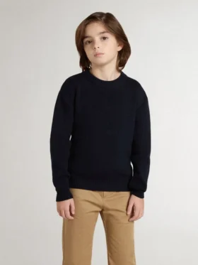 Pull bleu à col rond pour garçons avec inscription « Golden » dans le dos