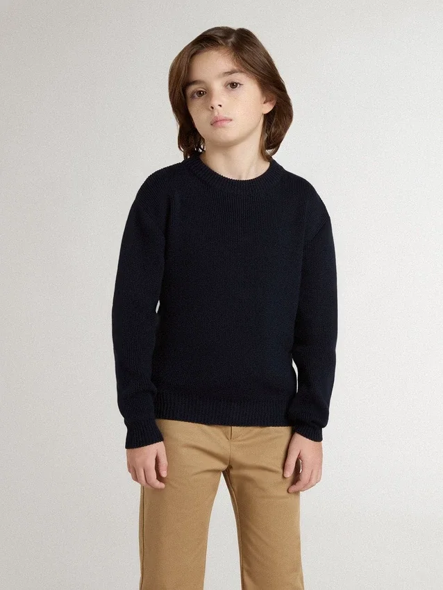 Pull bleu à col rond pour garçons avec inscription « Golden » dans le dos