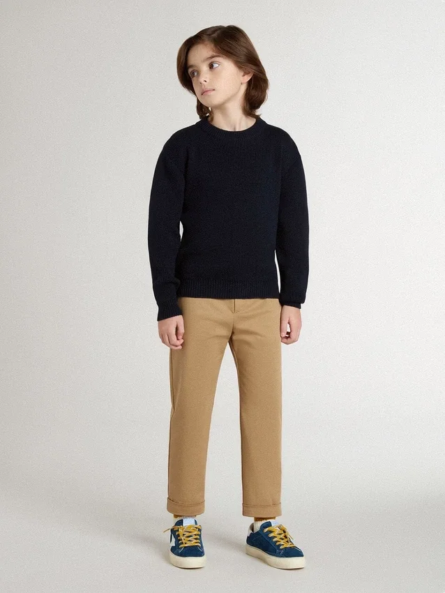Pull bleu à col rond pour garçons avec inscription « Golden » dans le dos