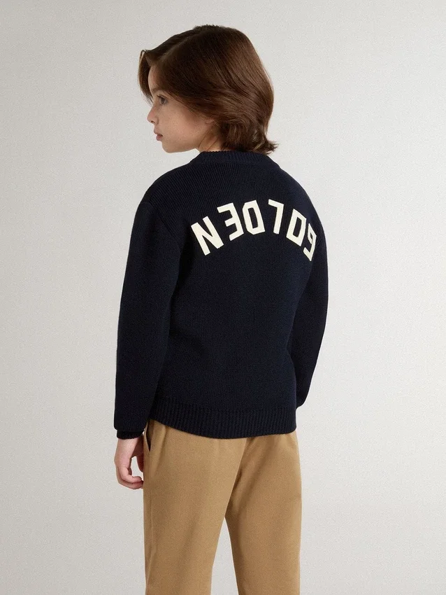 Pull bleu à col rond pour garçons avec inscription « Golden » dans le dos