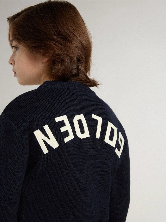 Pull bleu à col rond pour garçons avec inscription « Golden » dans le dos