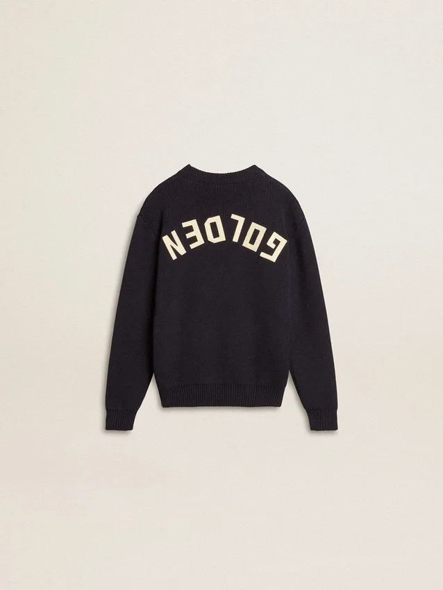 Pull bleu à col rond pour garçons avec inscription « Golden » dans le dos