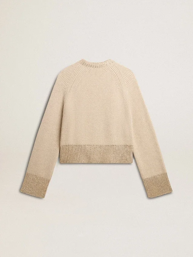 Pull carré pour femme en laine avec décorations en cristaux thermocollants