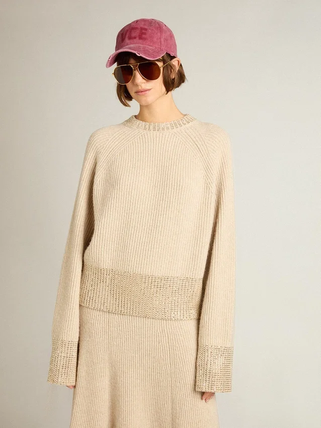 Pull carré pour femme en laine avec décorations en cristaux thermocollants