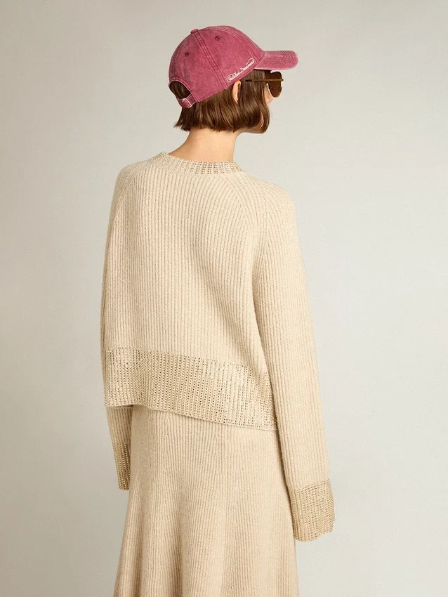 Pull carré pour femme en laine avec décorations en cristaux thermocollants