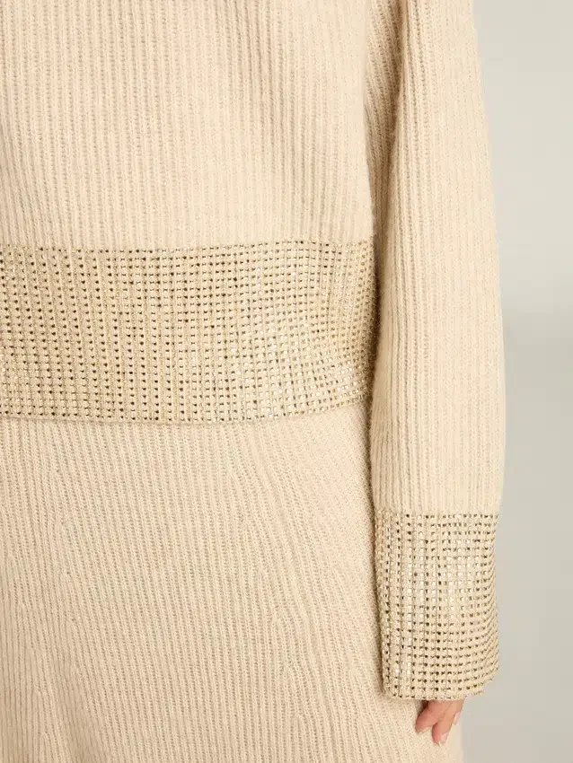 Pull carré pour femme en laine avec décorations en cristaux thermocollants
