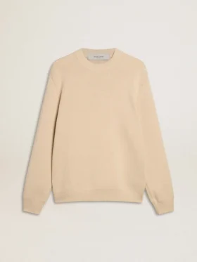 Pull à col rond beige pour homme avec inscription « Golden » dans le dos