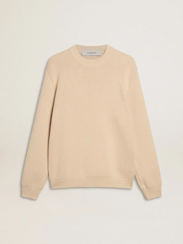 Pull à col rond beige pour homme avec inscription « Golden » dans le dos