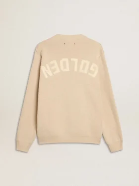 Pull à col rond beige pour homme avec inscription « Golden » dans le dos