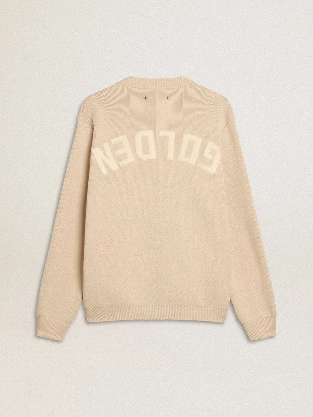 Pull à col rond beige pour homme avec inscription « Golden » dans le dos