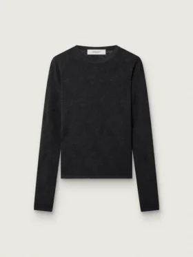 Pull à col rond pour femme avec motif jacquard floral noir
