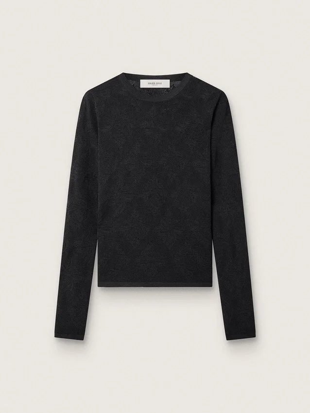 Pull à col rond pour femme avec motif jacquard floral noir