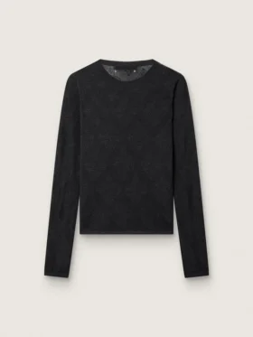 Pull à col rond pour femme avec motif jacquard floral noir