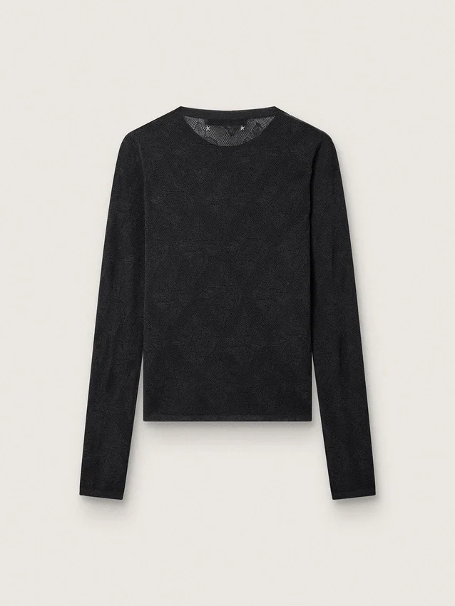 Pull à col rond pour femme avec motif jacquard floral noir
