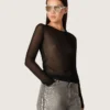 Pull à col rond pour femme avec motif jacquard floral noir