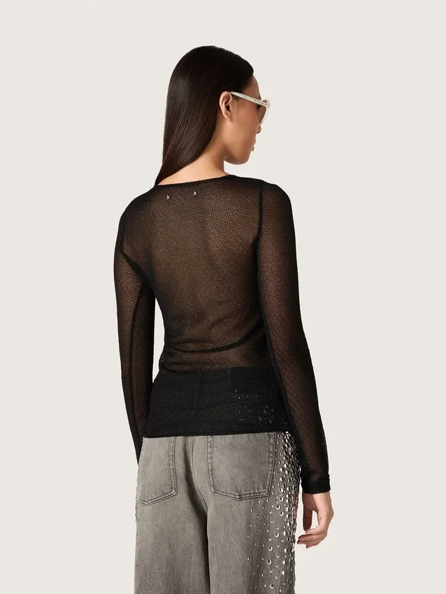 Pull à col rond pour femme avec motif jacquard floral noir