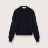 Pull à col rond pour femme en coton bleu foncé