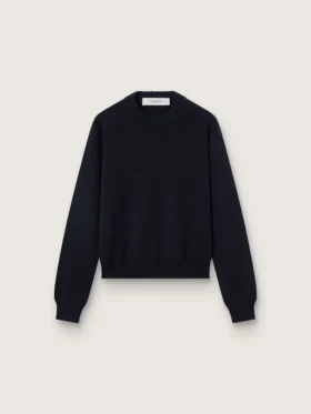 Pull à col rond pour femme en coton bleu foncé