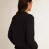 Pull à col rond pour femme en coton bleu foncé