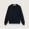 Pull à col rond pour femme en coton bleu foncé avec logo dans le dos