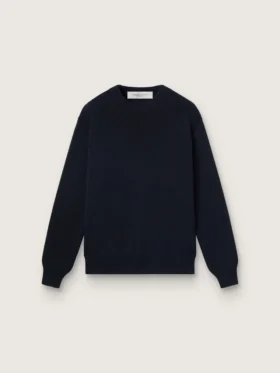 Pull à col rond pour femme en coton bleu foncé avec logo dans le dos