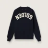 Pull à col rond pour femme en coton bleu foncé avec logo dans le dos