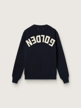 Pull à col rond pour femme en coton bleu foncé avec logo dans le dos