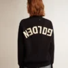 Pull à col rond pour femme en coton bleu foncé avec logo dans le dos