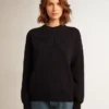 Pull à col rond pour femme en coton bleu foncé avec logo dans le dos