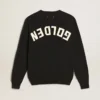 Pull à col rond pour femme en coton bleu foncé avec logo dans le dos