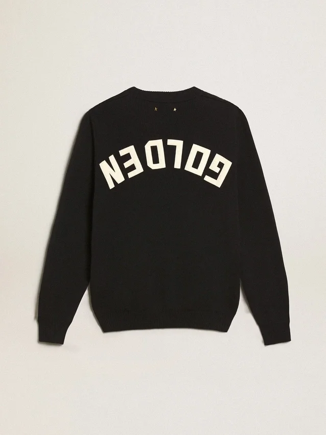 Pull à col rond pour femme en coton bleu foncé avec logo dans le dos