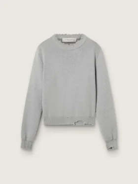 Pull à col rond pour femme en coton gris