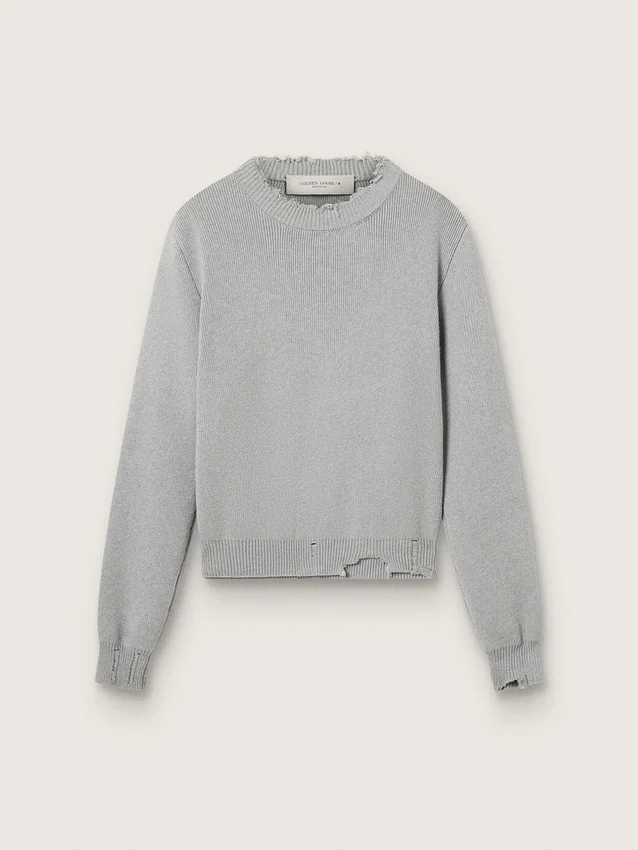Pull à col rond pour femme en coton gris