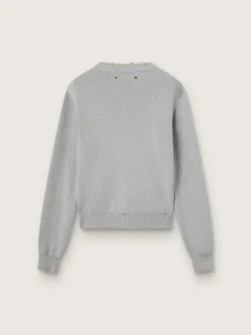 Pull à col rond pour femme en coton gris