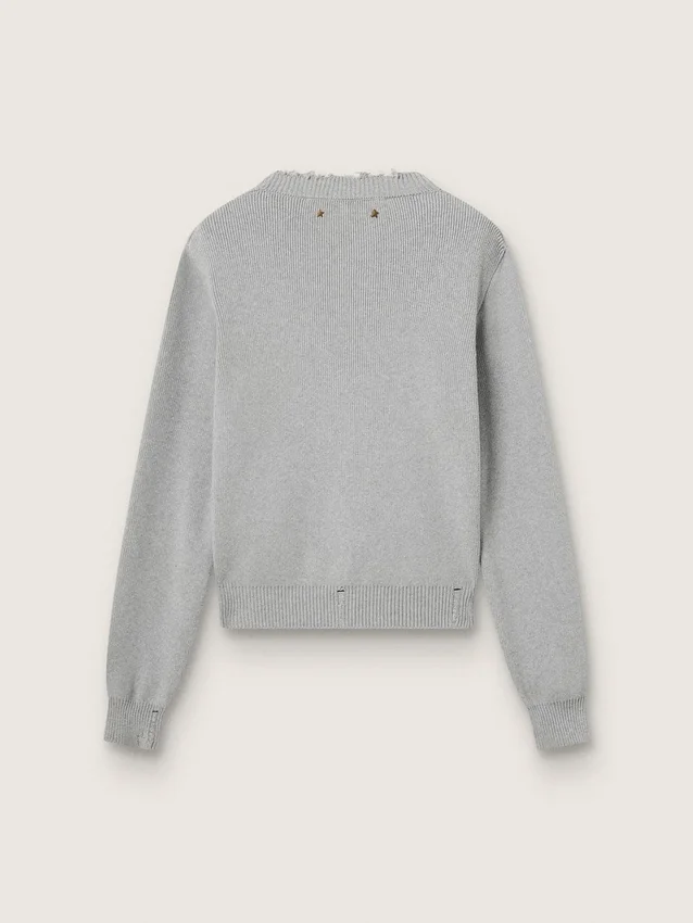 Pull à col rond pour femme en coton gris