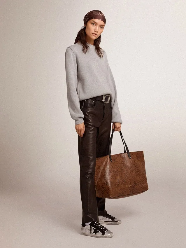 Pull à col rond pour femme en coton gris