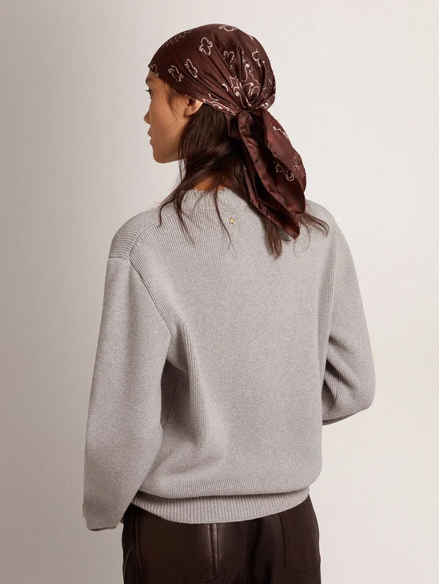 Pull à col rond pour femme en coton gris