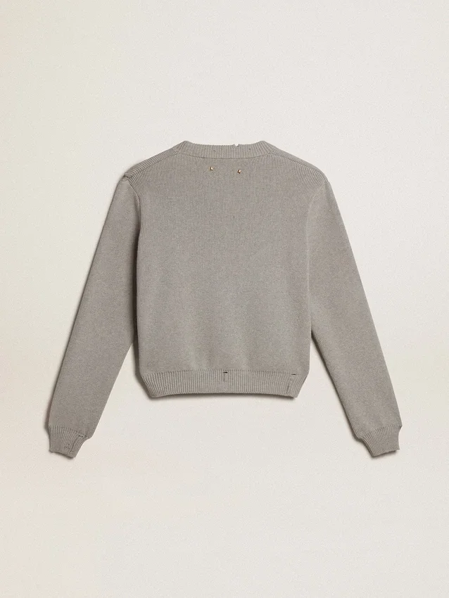 Pull à col rond pour femme en coton gris
