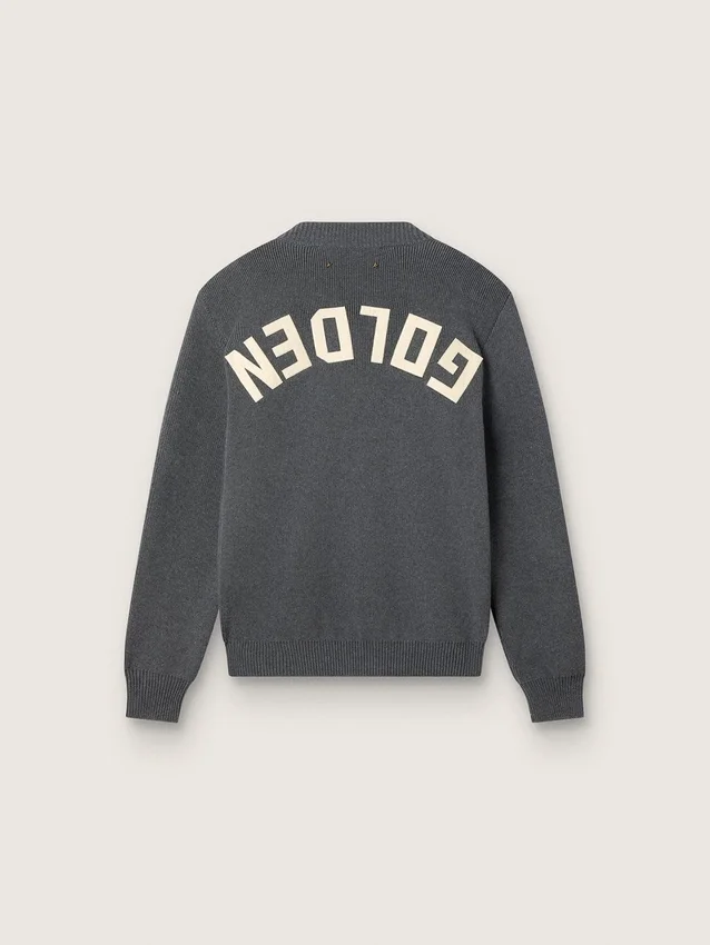 Pull à col rond pour femme en coton gris foncé avec logo dans le dos