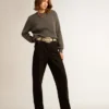Pull à col rond pour femme en coton gris foncé avec logo dans le dos