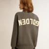 Pull à col rond pour femme en coton gris foncé avec logo dans le dos