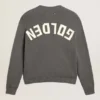 Pull à col rond pour femme en coton gris foncé avec logo dans le dos