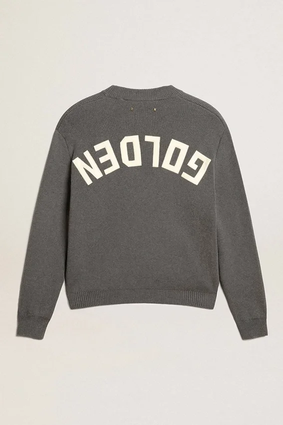 Pull à col rond pour femme en coton gris foncé avec logo dans le dos